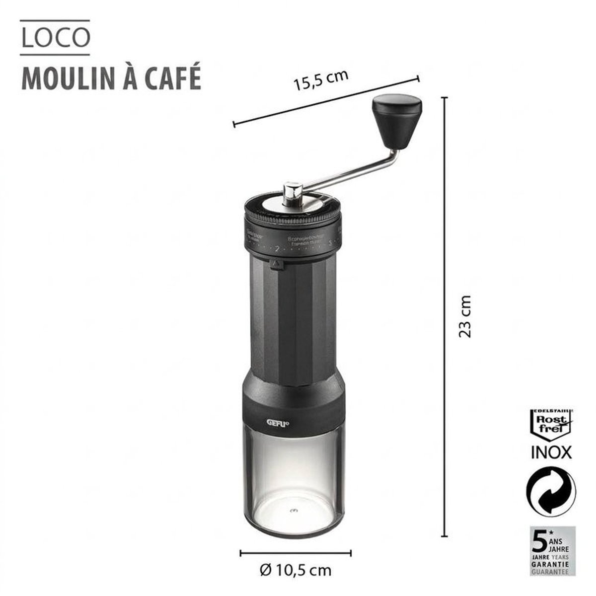 Moulin à café LOCO noir/argent, GEFU