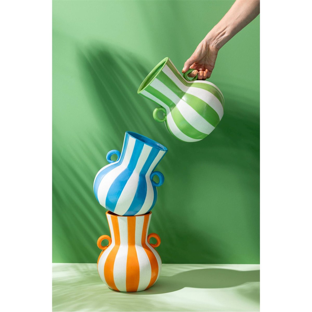 Vase ligné en céramique vert et blanc, RECOLLECTION