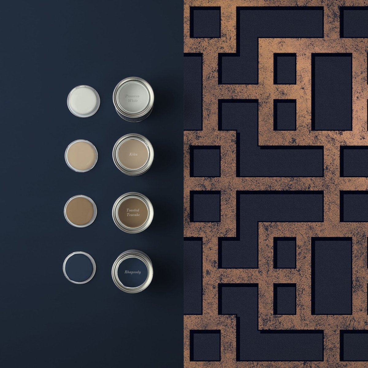 Papier peint Rendo Blue & Copper bleu, GRAHAM ET BROWN