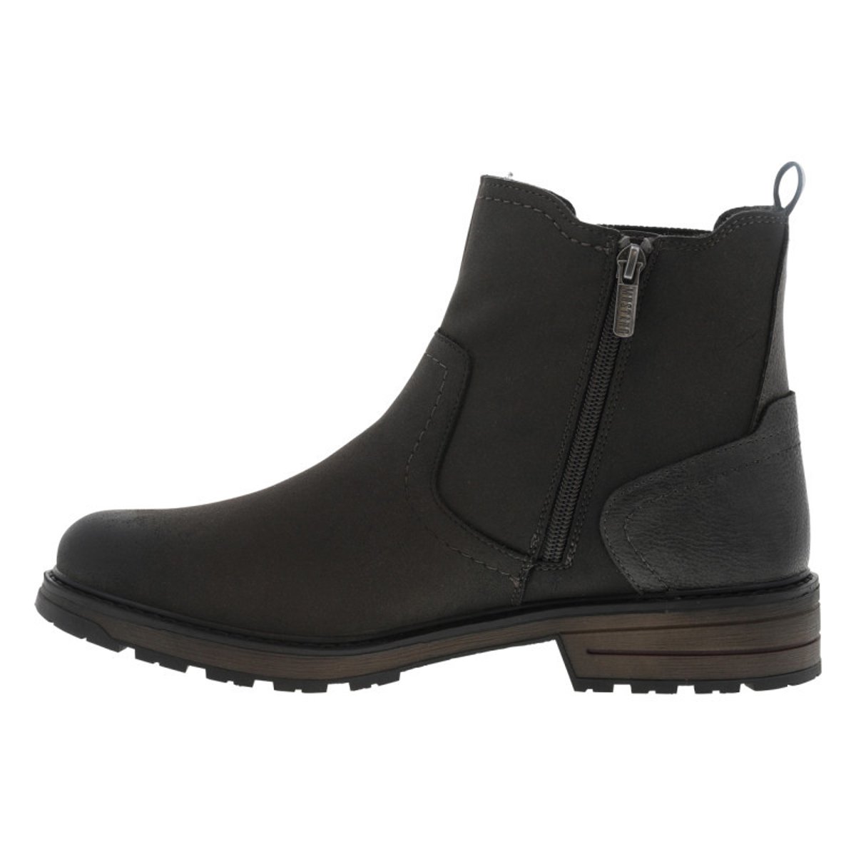 Boots chocolat à talon décroché bas avec un zip et un soufflet élastiqué charbon, MUSTANG