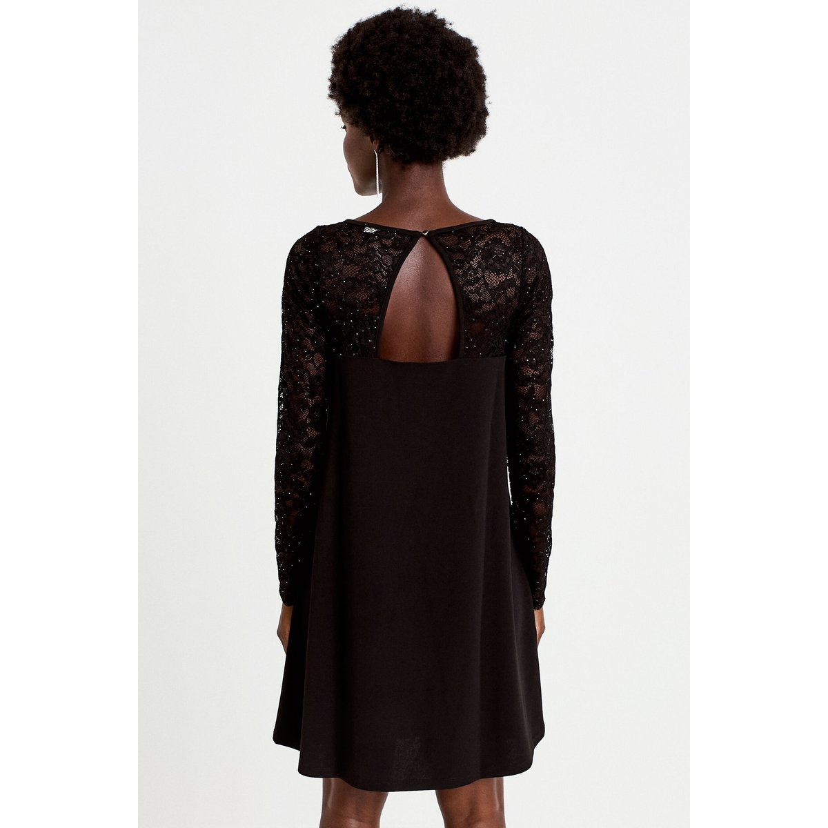 Robe bi-matière courte col rond noir, CACHE CACHE