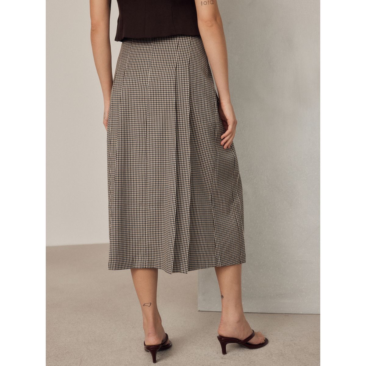 Kilt mi-long à motif pied-de-poule naturel, NEXT