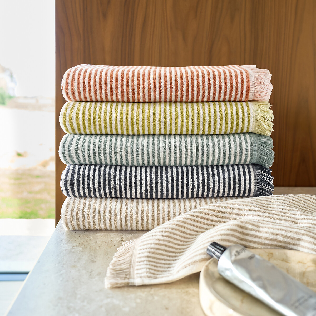 Malo Striped 100% Cotton Bath Towel storm blue, LA REDOUTE INTERIEURS