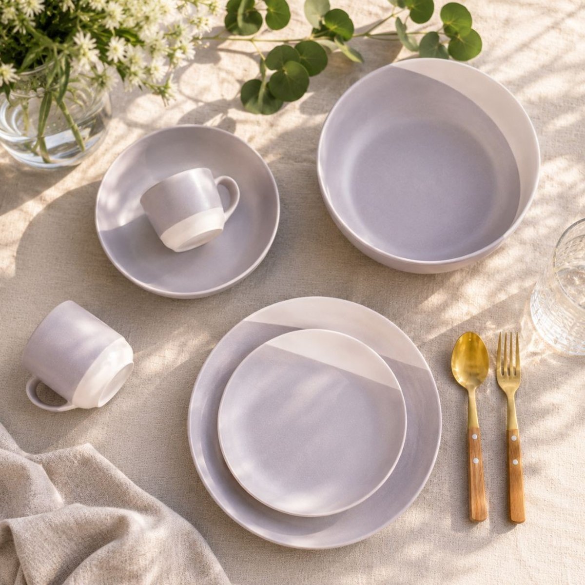 Lot de 6 grandes assiettes, TERRE DE SIENNE gris, ARTIME