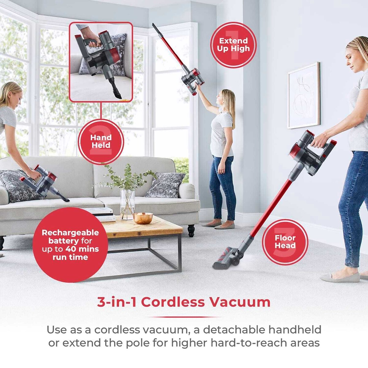 VL40 Evo Pets Cordless Stick Vacuum Cleaner - T513014 red, TOWER