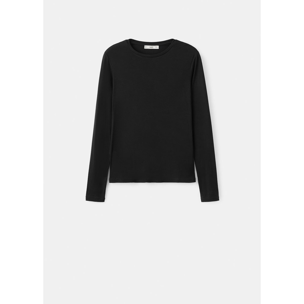 T-shirt manches longues col rond noir, MANGO