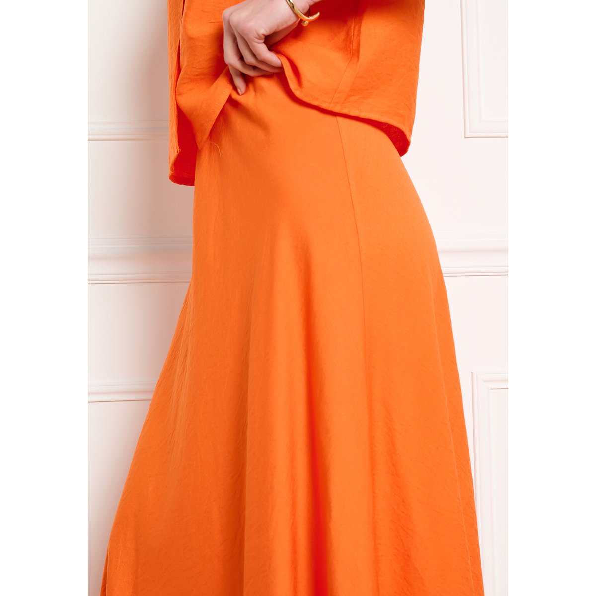 Jupe midi fluide orange, LOLALIZA