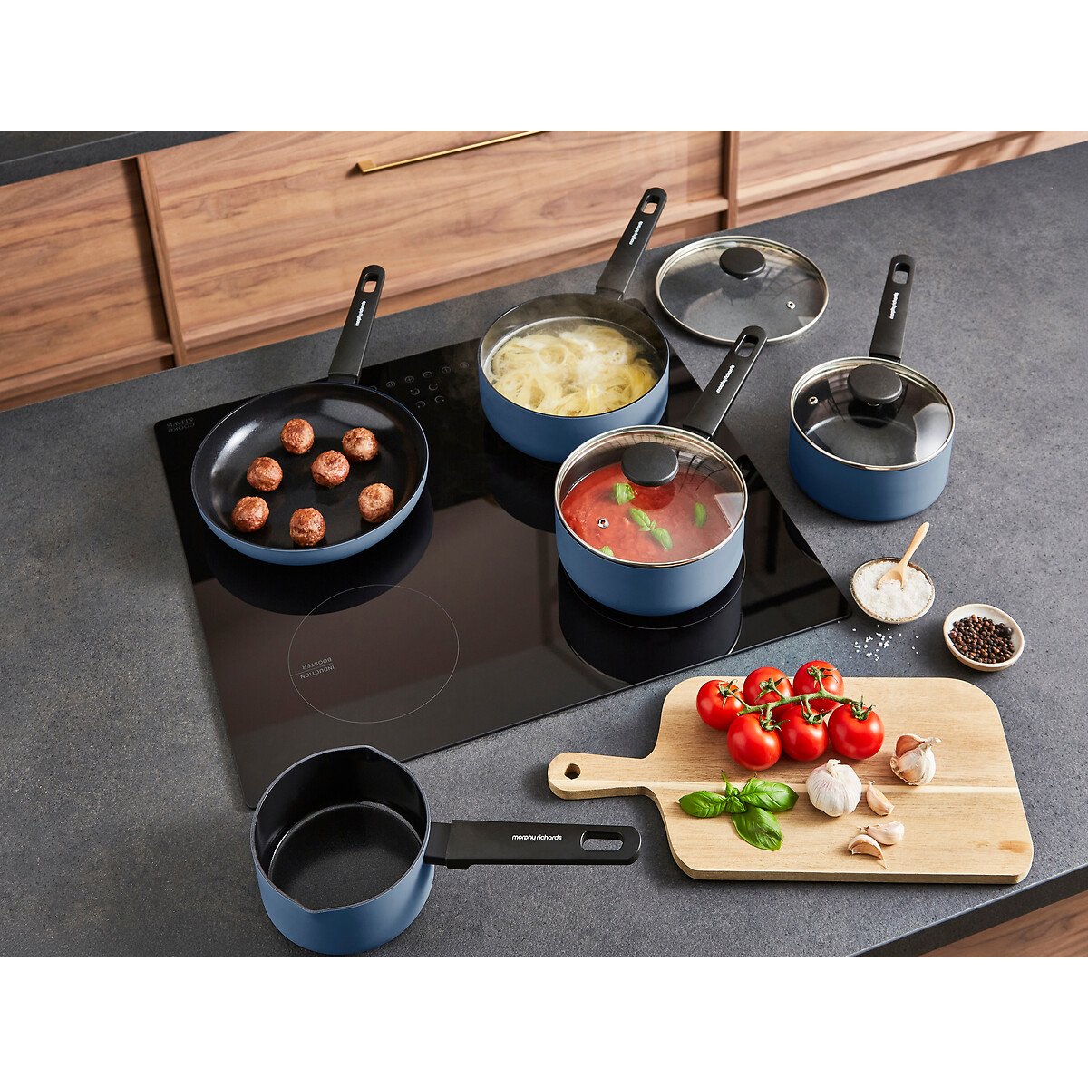 5-Piece Recycled Aluminium Saucepan Set blue, MORPHY RICHARDS