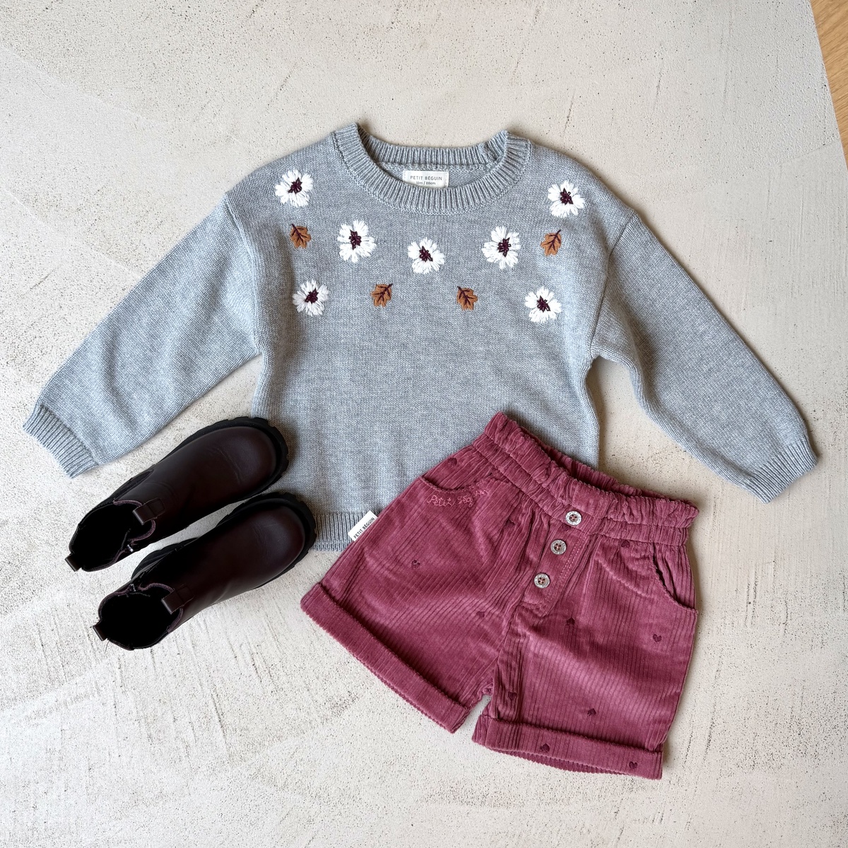 Short enfant en velours côtelé Aimée bordeaux, PETIT BEGUIN