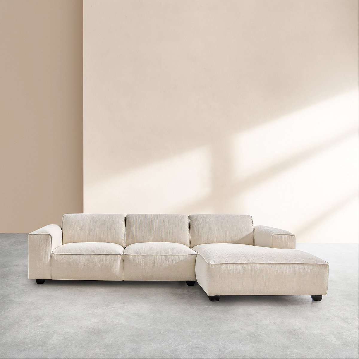 Canapé d'angle en tissu bouclette courte POSADA ll ivoire, HABITAT