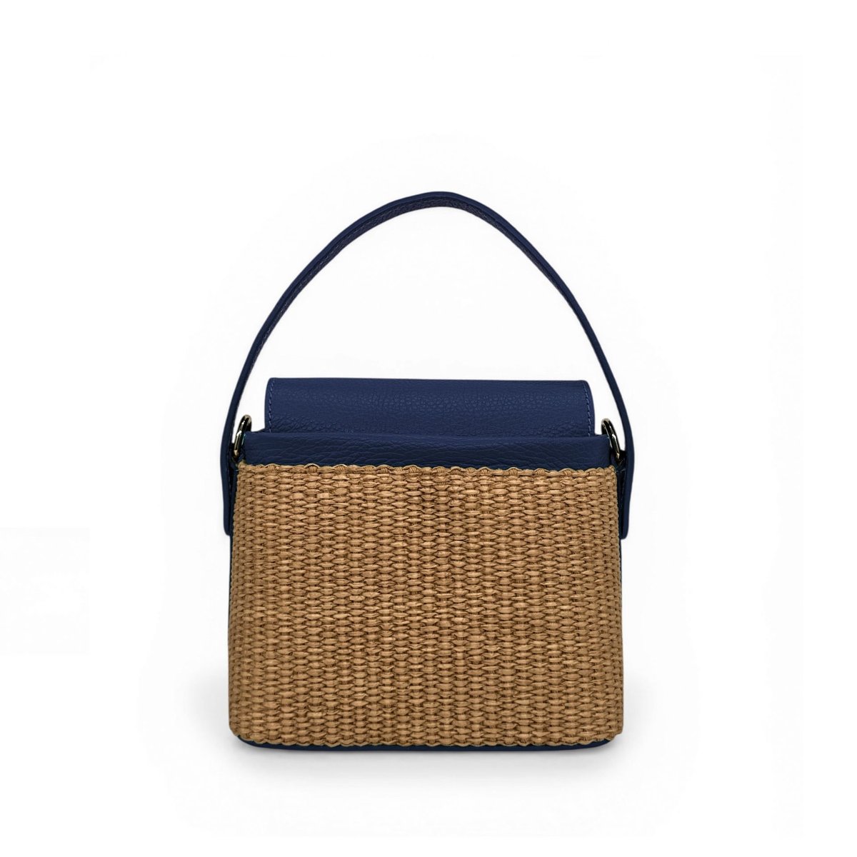 Mini-sac à main en cuir et raphia SIENNA bleu foncé, OH MY BAG