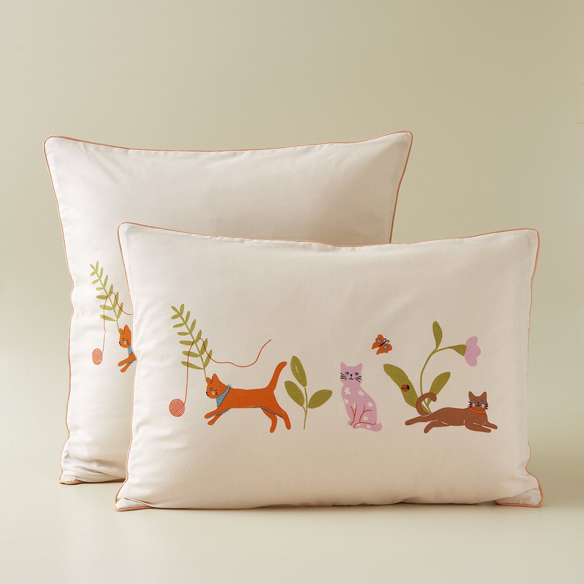 Taie d'oreiller enfant MIAOU rose pâle, SYLVIE THIRIEZ