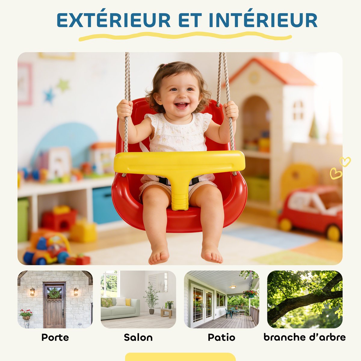 Balançoire pour enfants PE Rouge rouge et jaune, AIYAPLAY