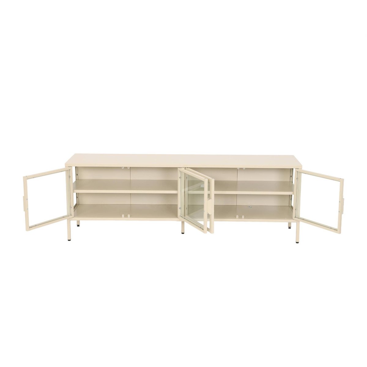 Meuble TV industriel métal et verre trempé 4 portes 160cm ARKANSAS crème, SWEEEK