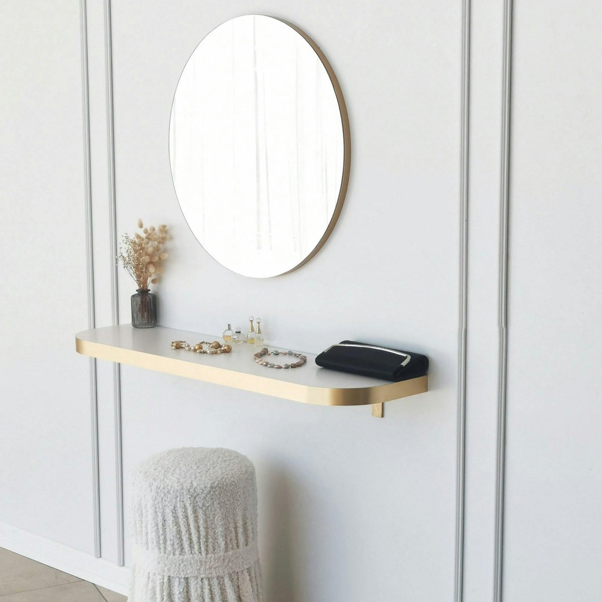 Miroir d'entrée rond bord doré Ø60 cm - style moderne CODY doré, PIER IMPORT