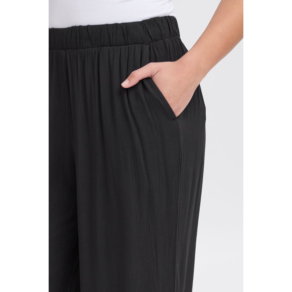 Pantalon coupe large, taille élastiquée noir, ICHI