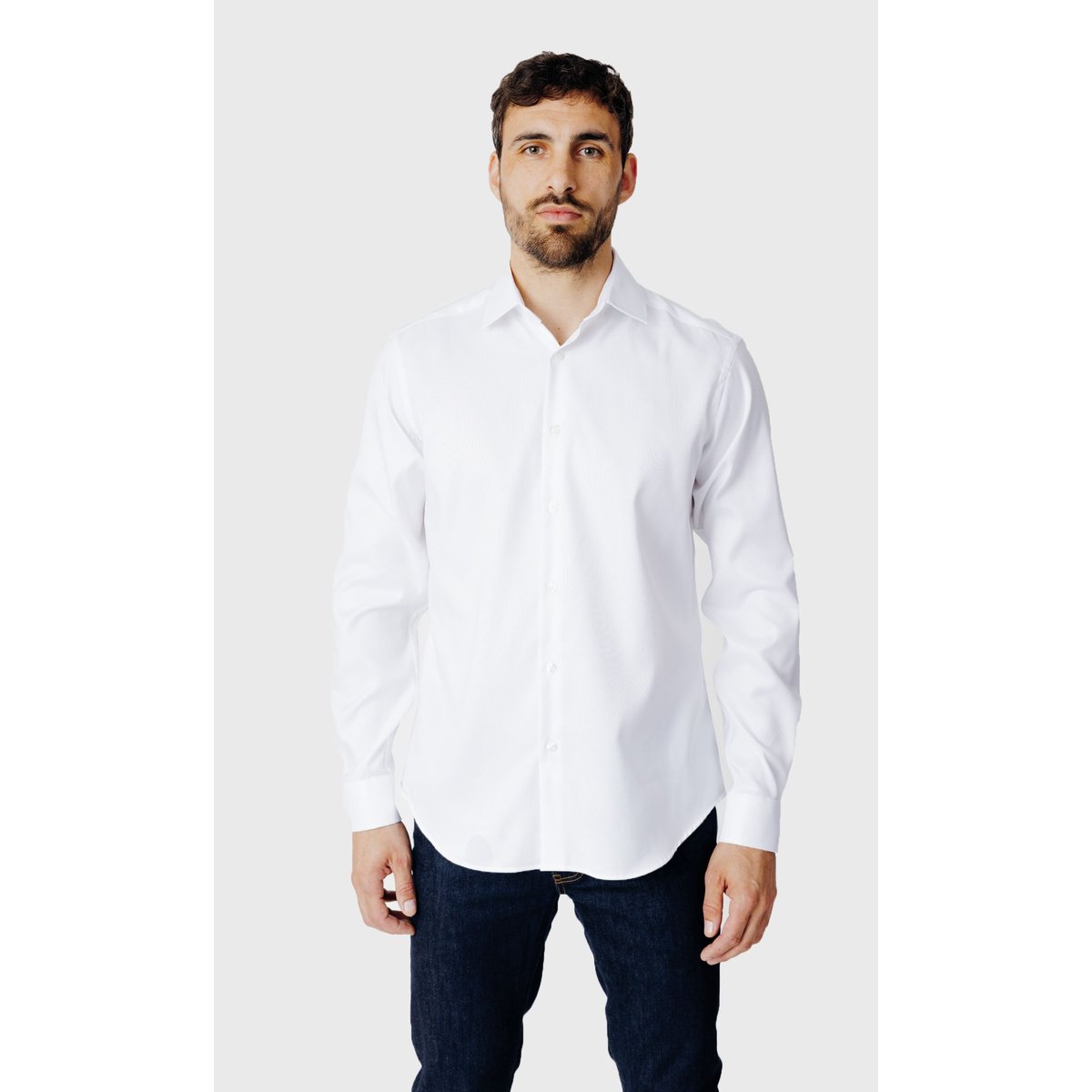 Chemise Regular fit sans repassage en double retors blanc, ACROSS