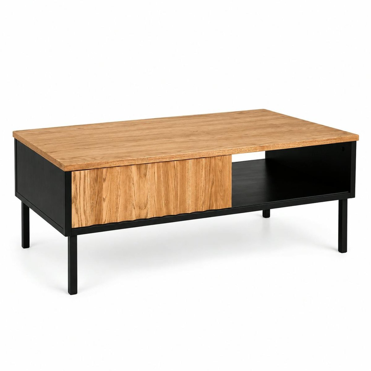 Table basse en bois bicolore avec façade ondulée TARAN bois naturel, PIER IMPORT