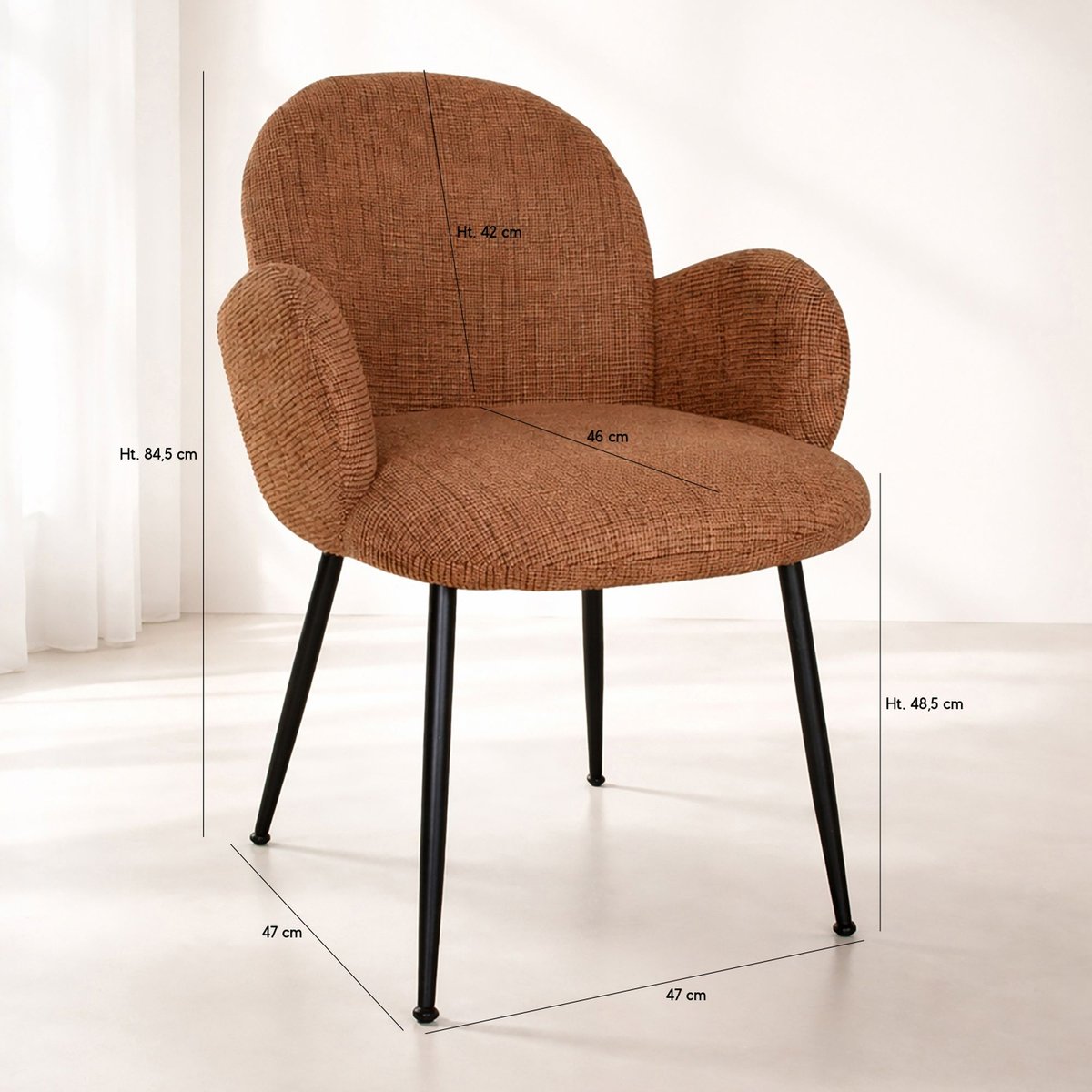 Lot de 2 fauteuils de table pied métal et tissu tweed, GINETTE terracotta, NOW'S HOME