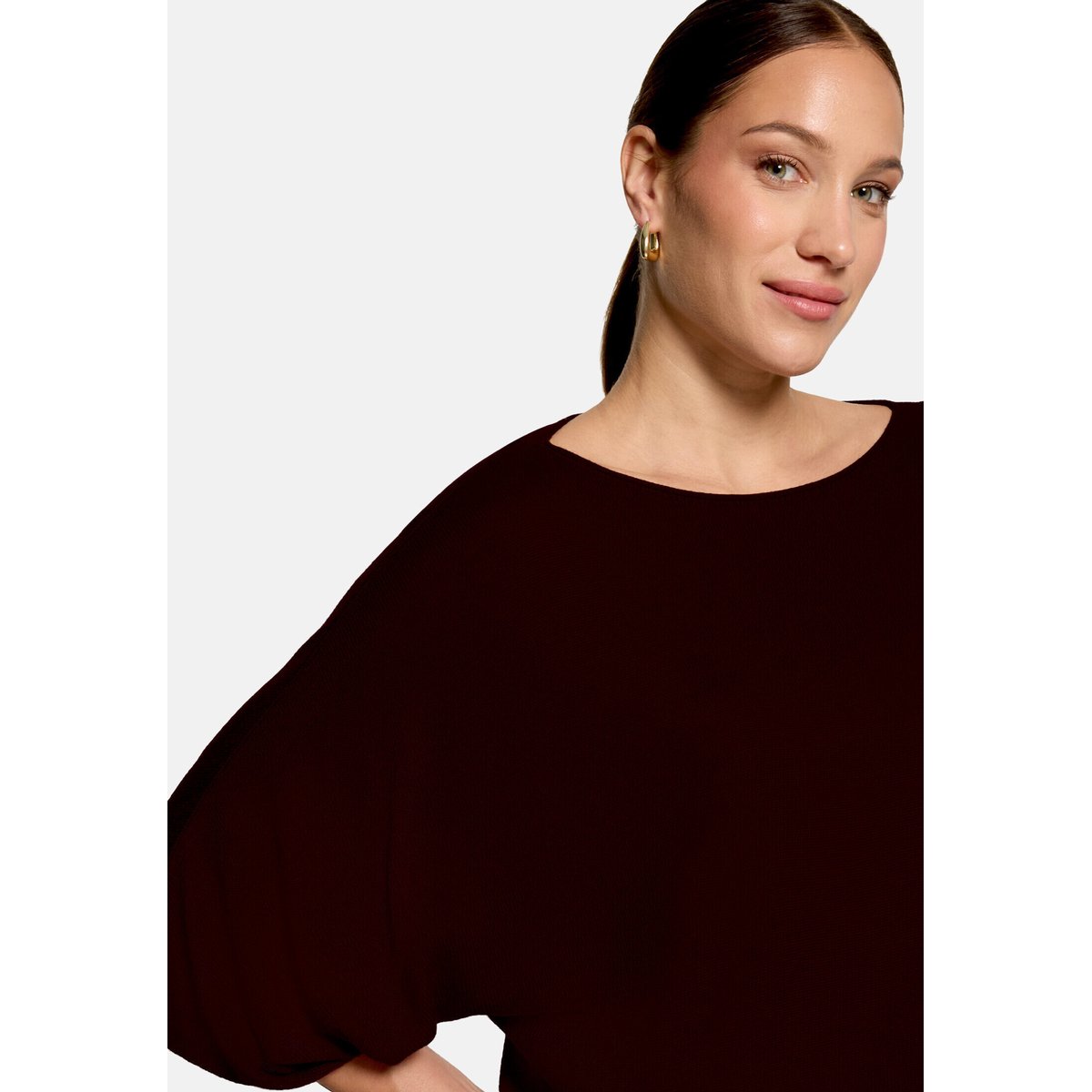 Pull-over en fine maille manches courtes dark aubergine, ZERO
