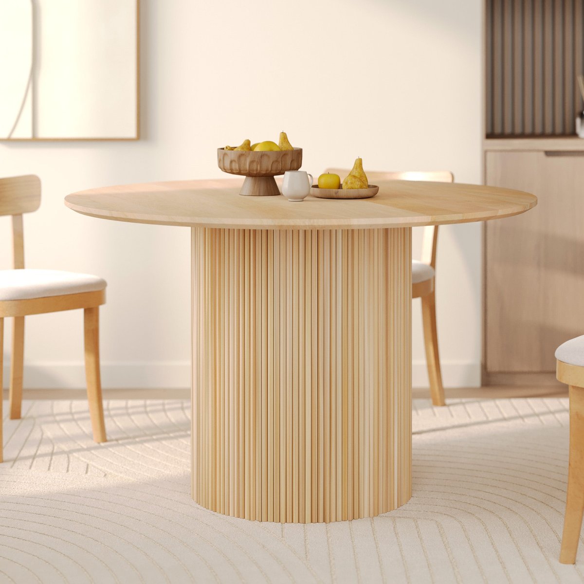 Table ronde 4 personnes en bois de manguier D120 cm - AGATHE naturel, MAISON PAVANE