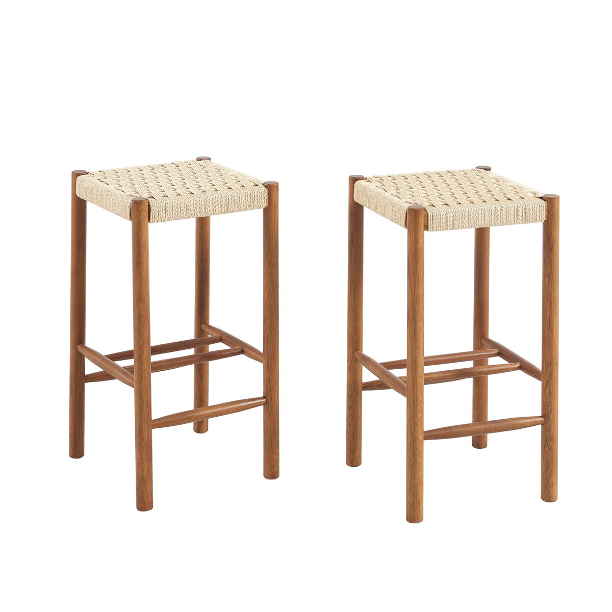Lot de 2 tabourets en chêne ELLIO noyer, SORELH