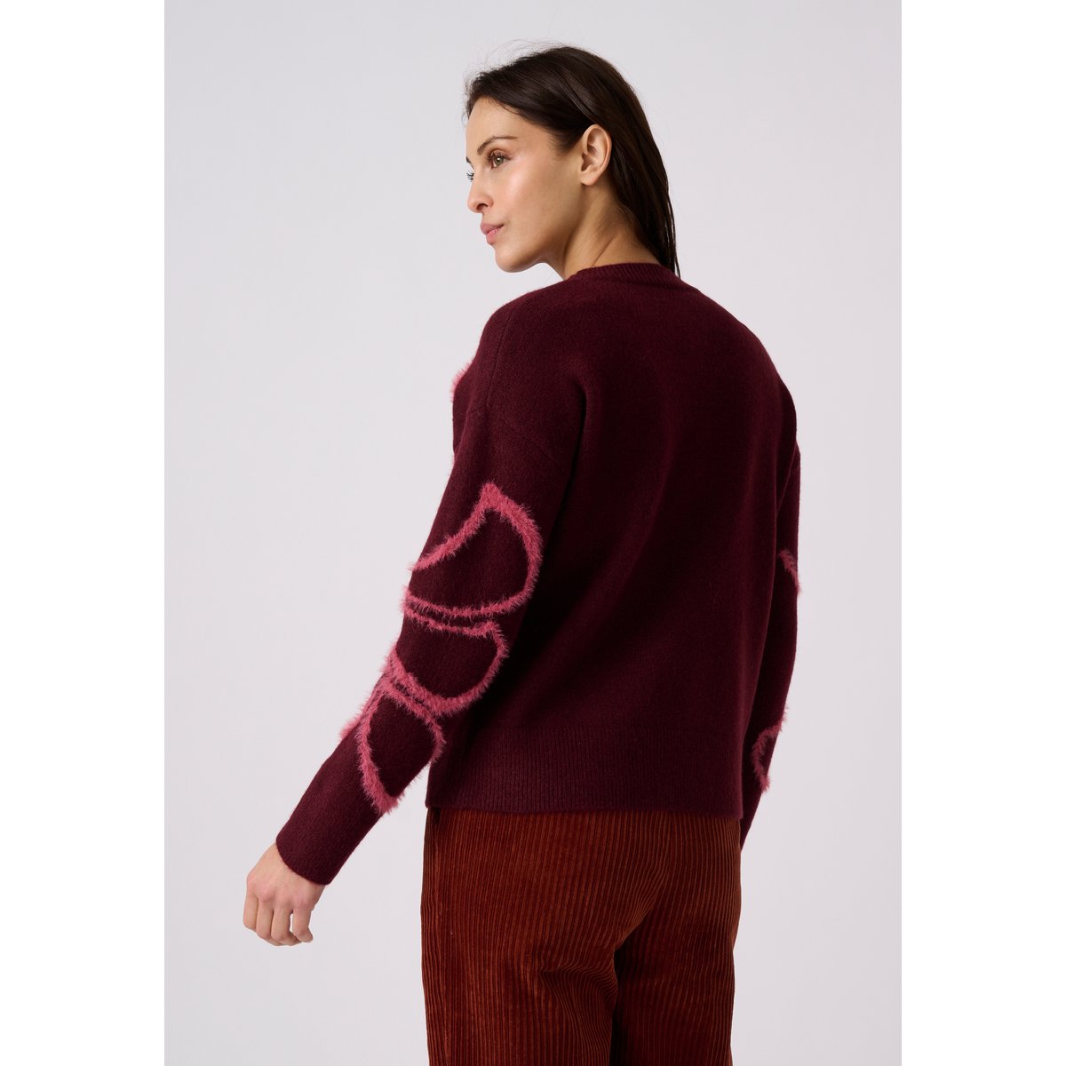 Pull fils poilus fantaisie rouge bordeaux, DAMART