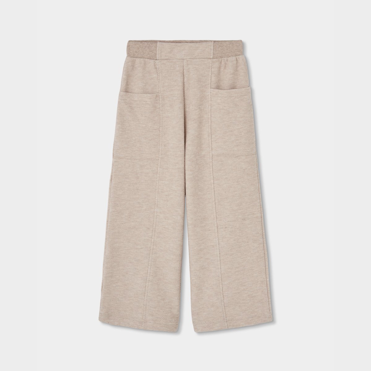 Pantalon fille en maille wide leg beige, BOBOLI