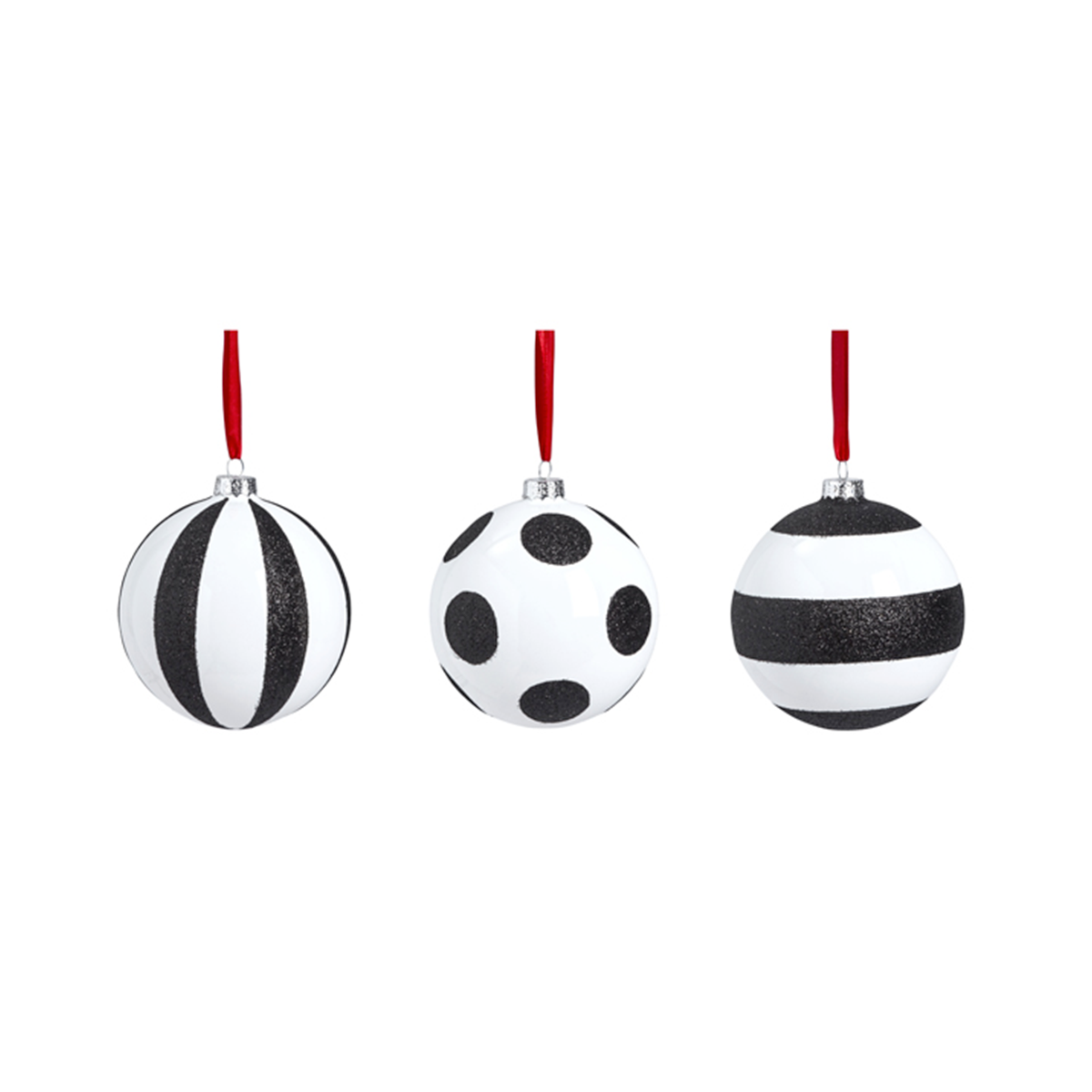 Set de 3 boules décoratives de noël à motif en verre D8 NOËL noir, SIA DECO