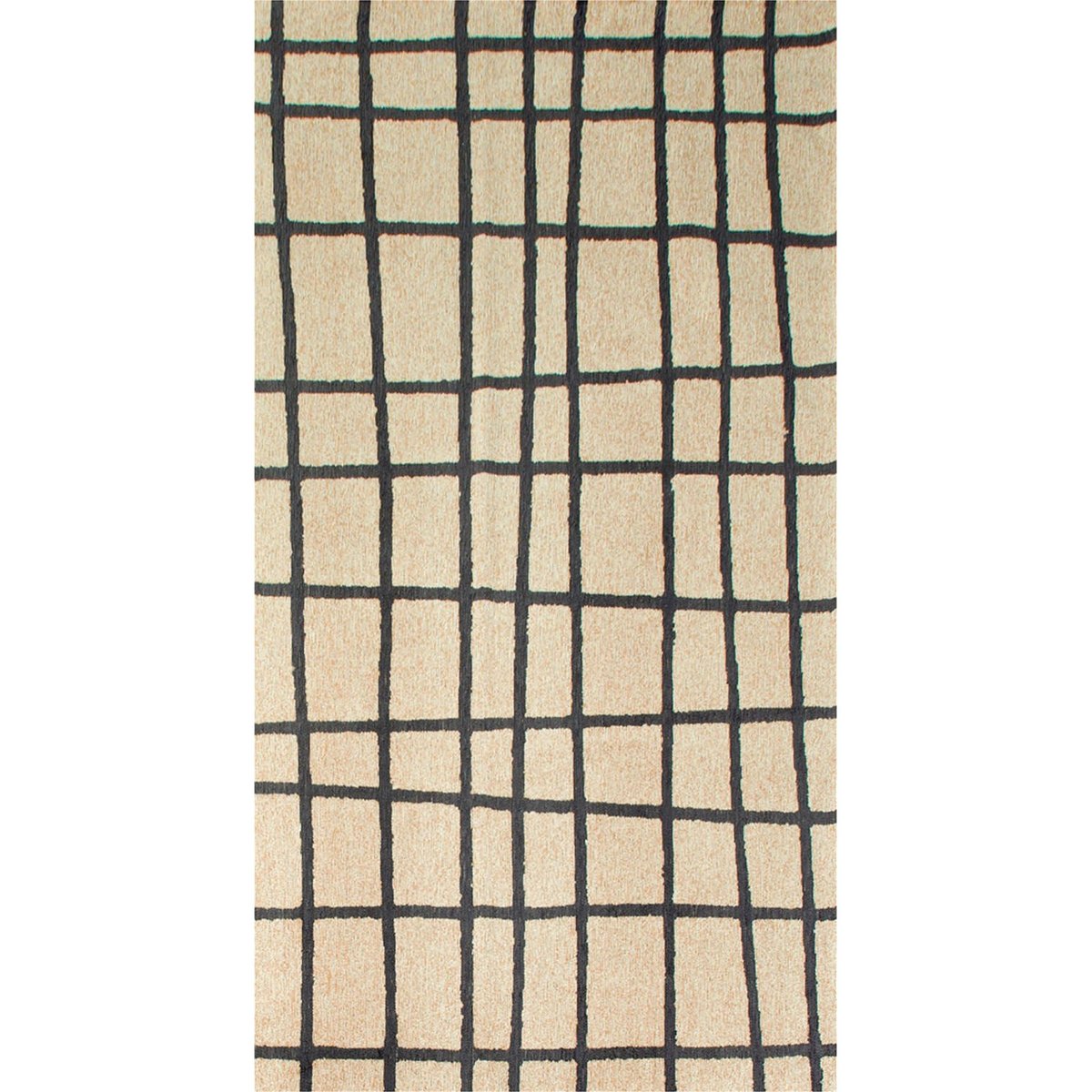 Tapis intérieur extérieur jacquard, CARO crème à quadrillage noir charbon, RECOLLECTION