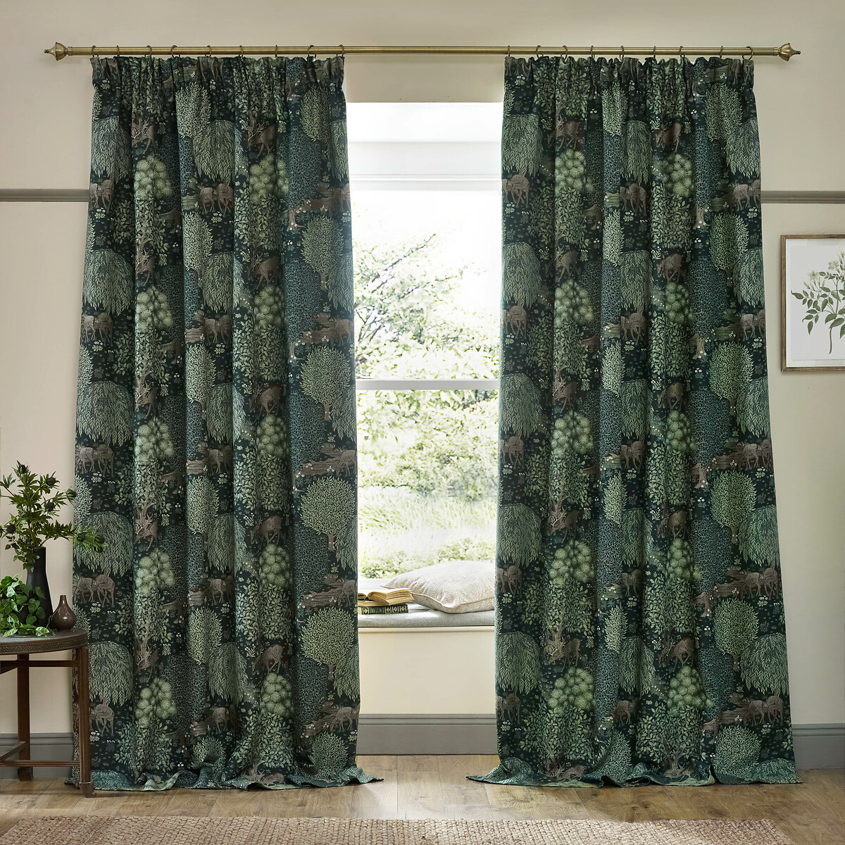 The Brook Jacquard Pencil Pleat Curtains forest green, MORRIS & CO.