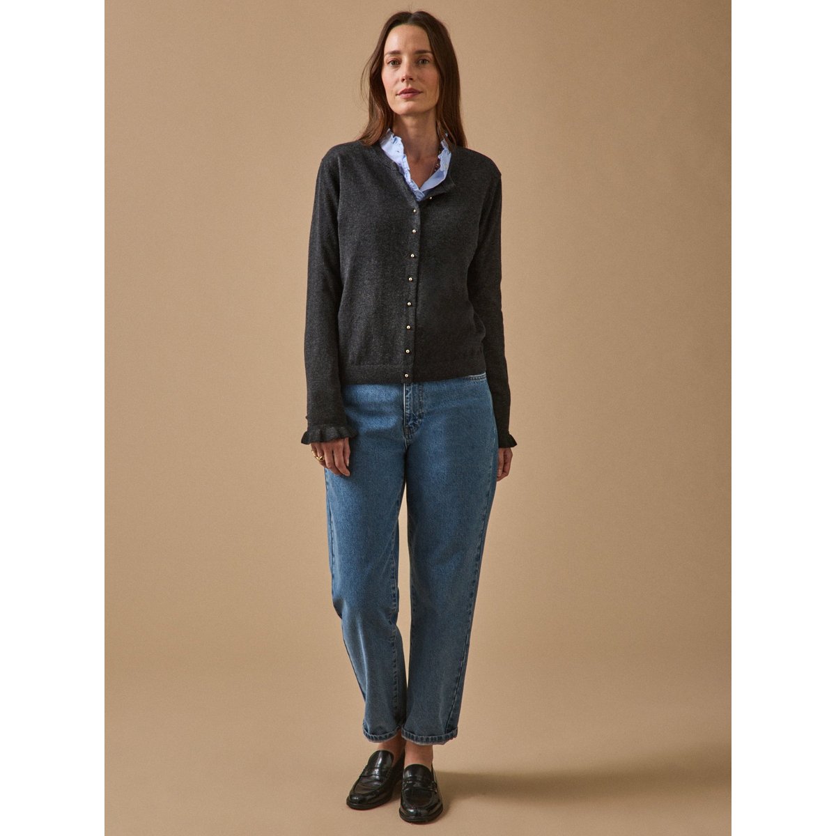 Gilet coton biologique et laine RWS* anthracite chine, CYRILLUS