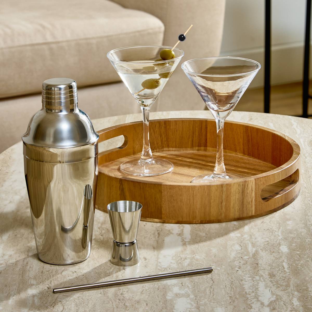 Coffret à cocktails en acacia JULES marron, ATMOSPHERA