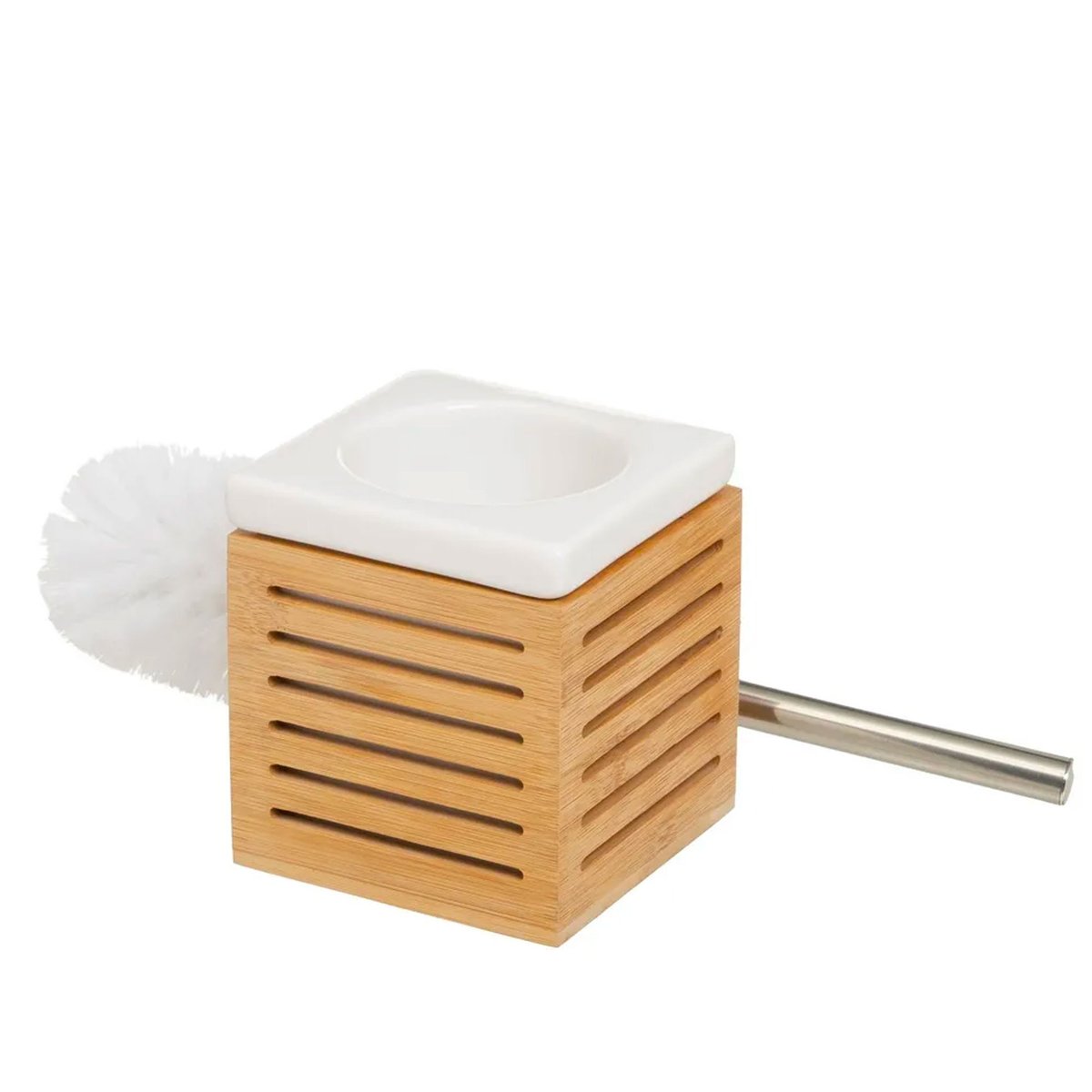Brosse WC en bambou et céramique blanche 11x11x37cm bois, WADIGA