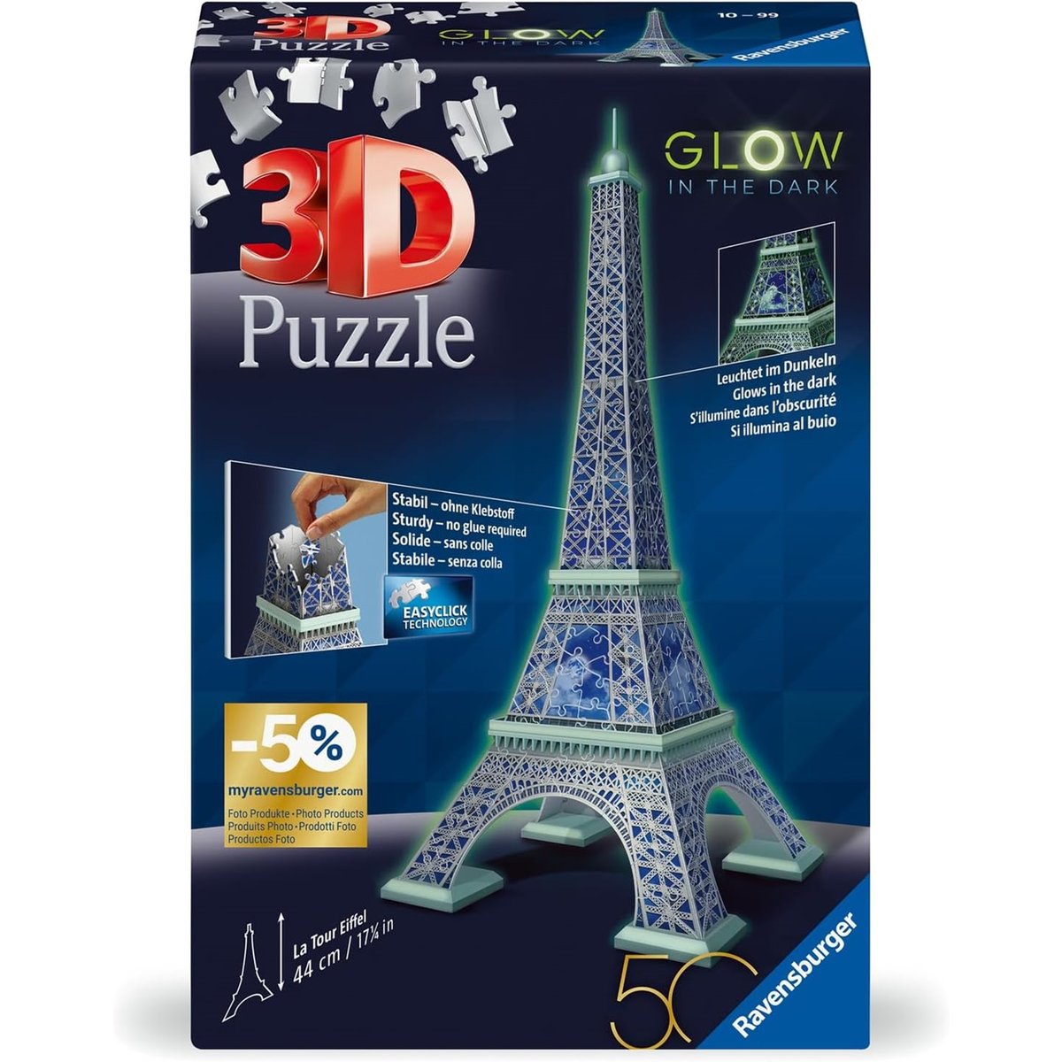 Puzzle 3D Building - Tour Eiffel phosphorescente multicolore, RAVENSBURGER