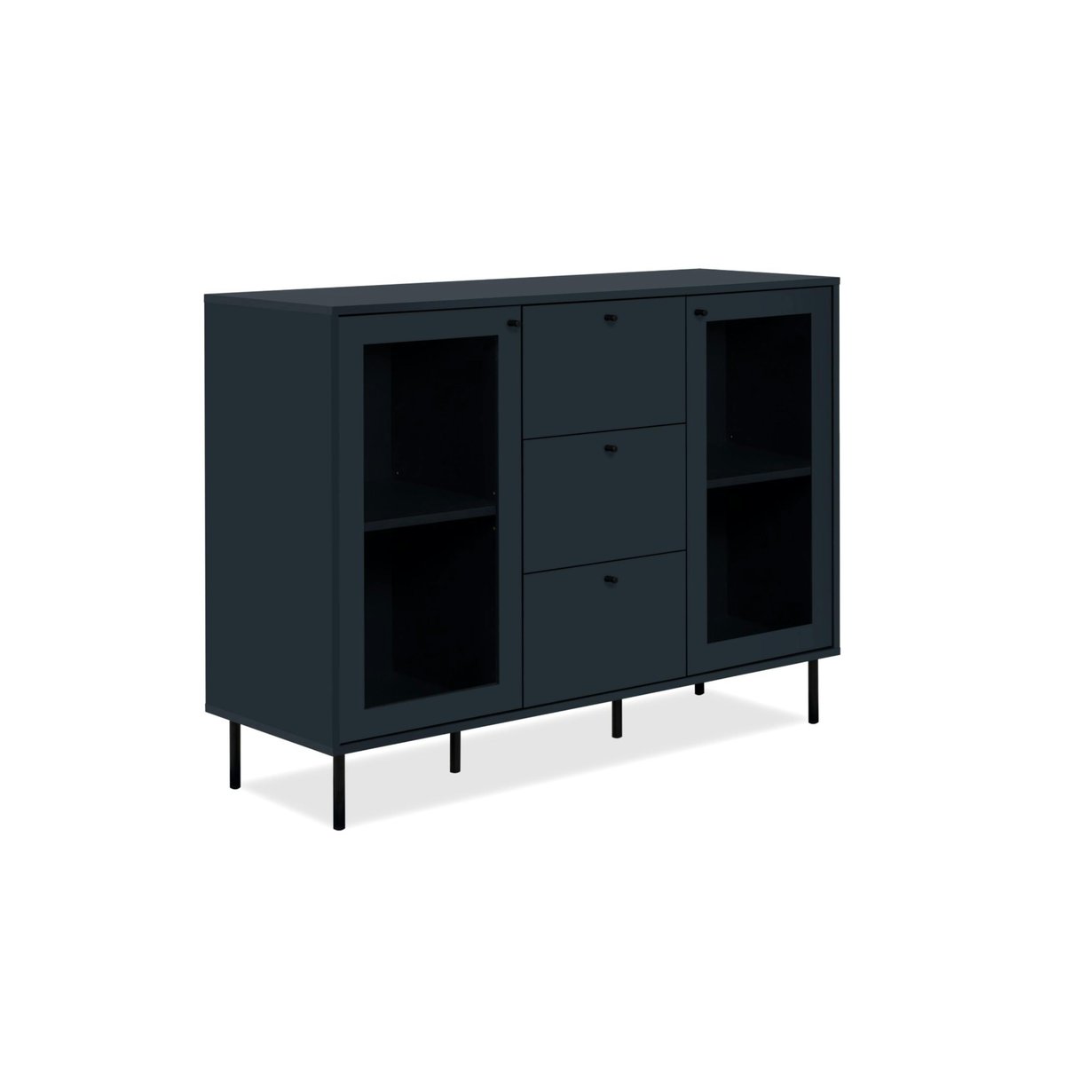 Buffet vitrine bleu sombre 2 portes 3 tiroirs RAVEN bleu, PIER IMPORT