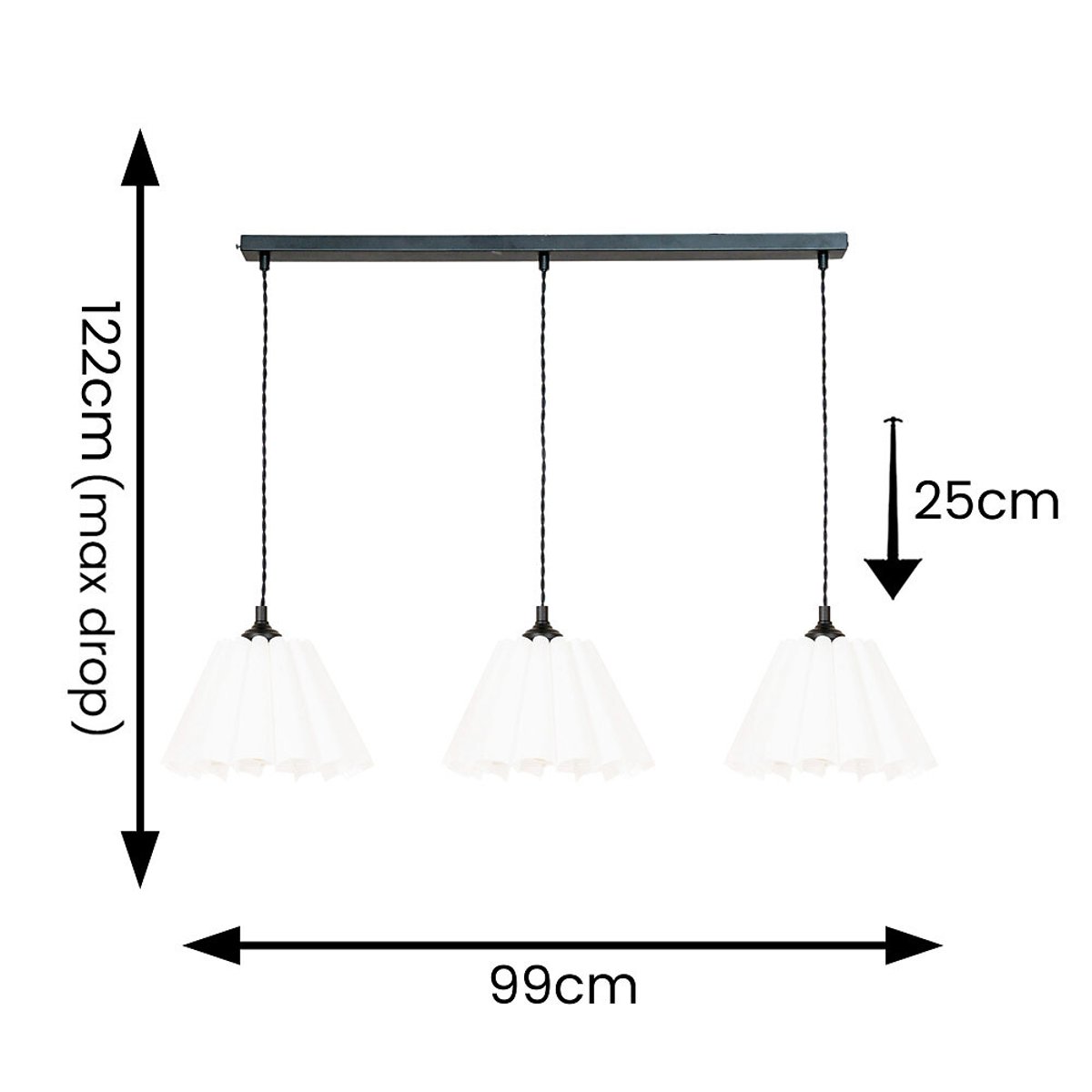 Lottie 3-Light Pleated Shade Diner Bar Pendant Light black, SO'HOME