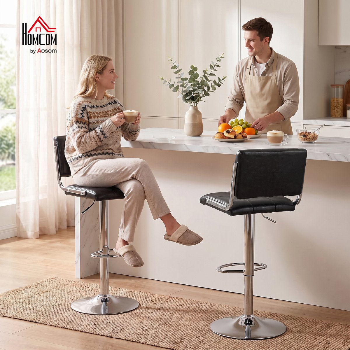Tabouret de bar PU Noir noir, argenté, HOMCOM