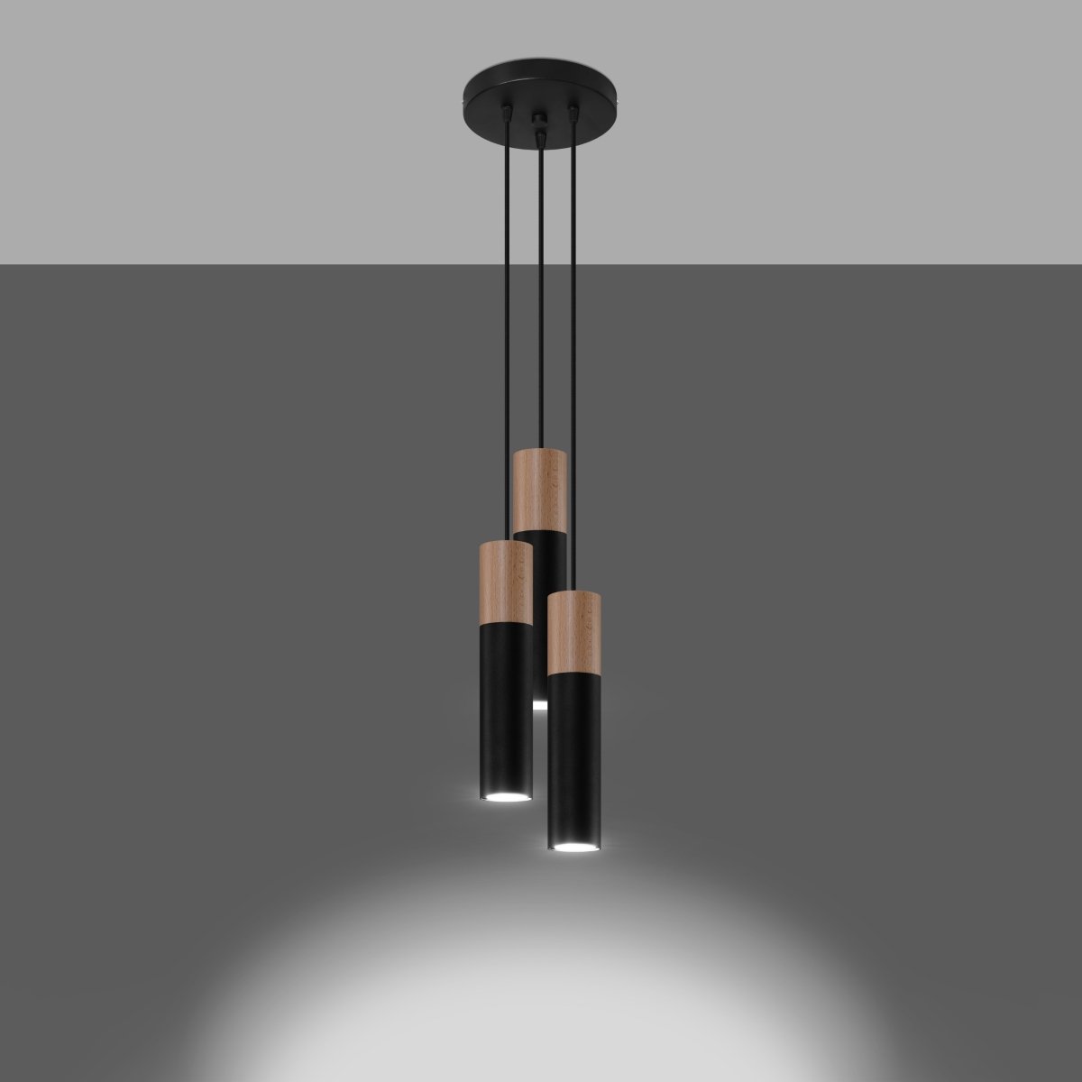 Suspension Acier Noir/Bois Naturel GU10 3 Pablo noir, EDEN