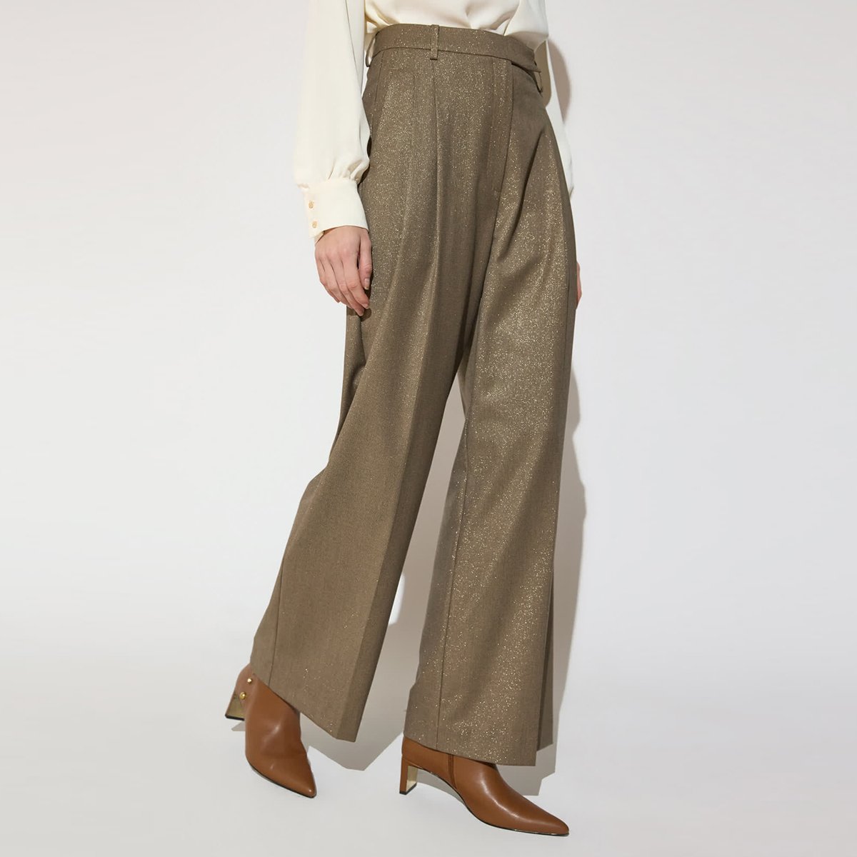 Pantalon palazzo à plis pied-de-poule métallisé carreaux, LOLA CASADEMUNT