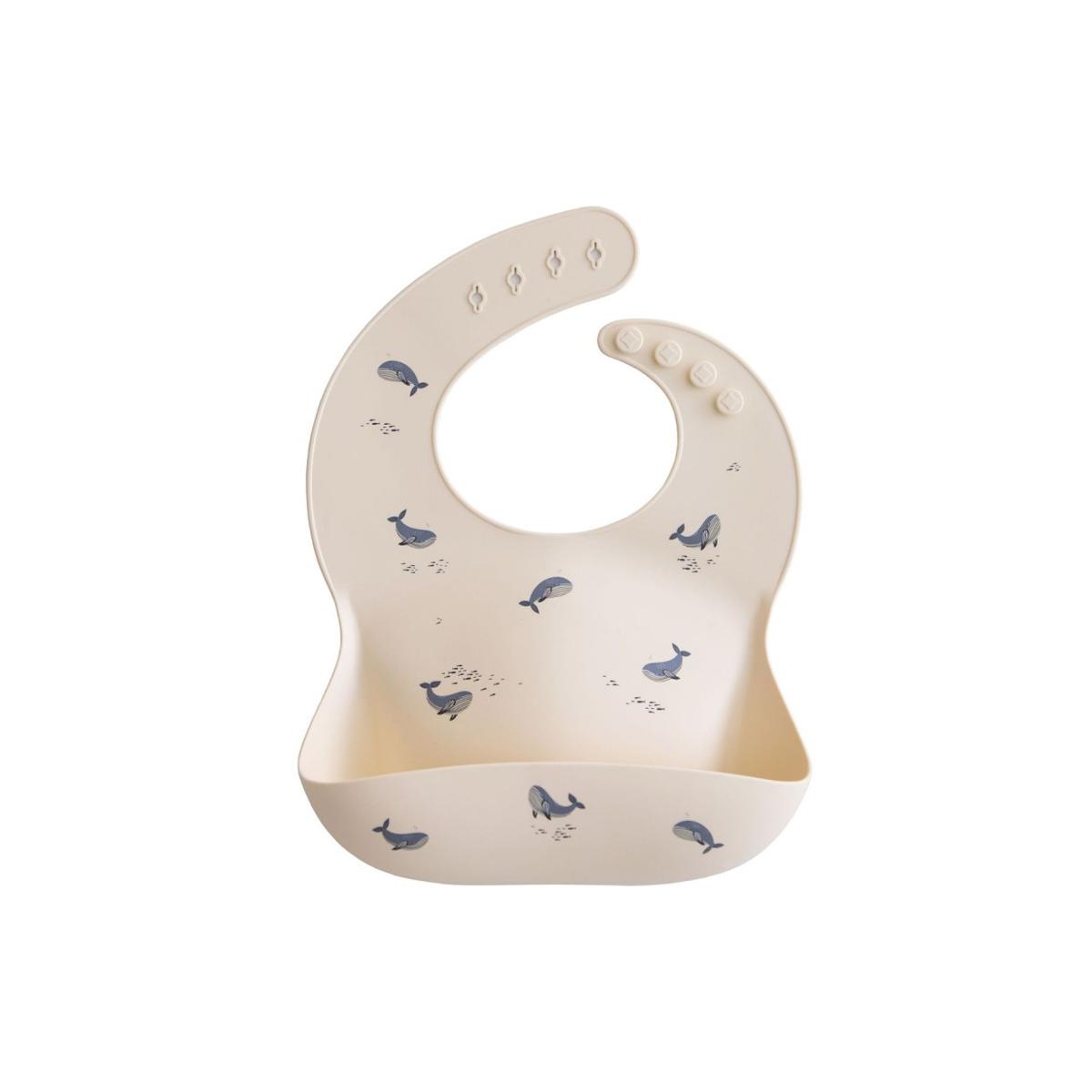 Bavoir à poche en silicone blanc cassé, bleu, MUSHIE