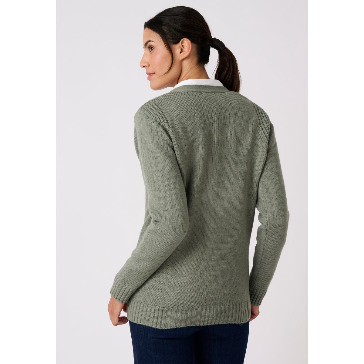 Gilet uni boutonné vert, DAMART