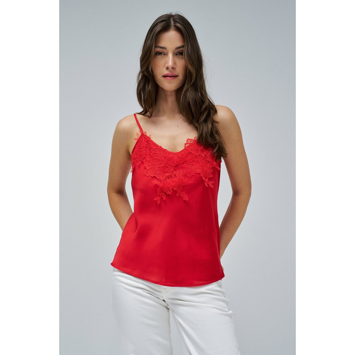HAUT EN SATIN AVEC DENTELLE rouge, SALSA JEANS