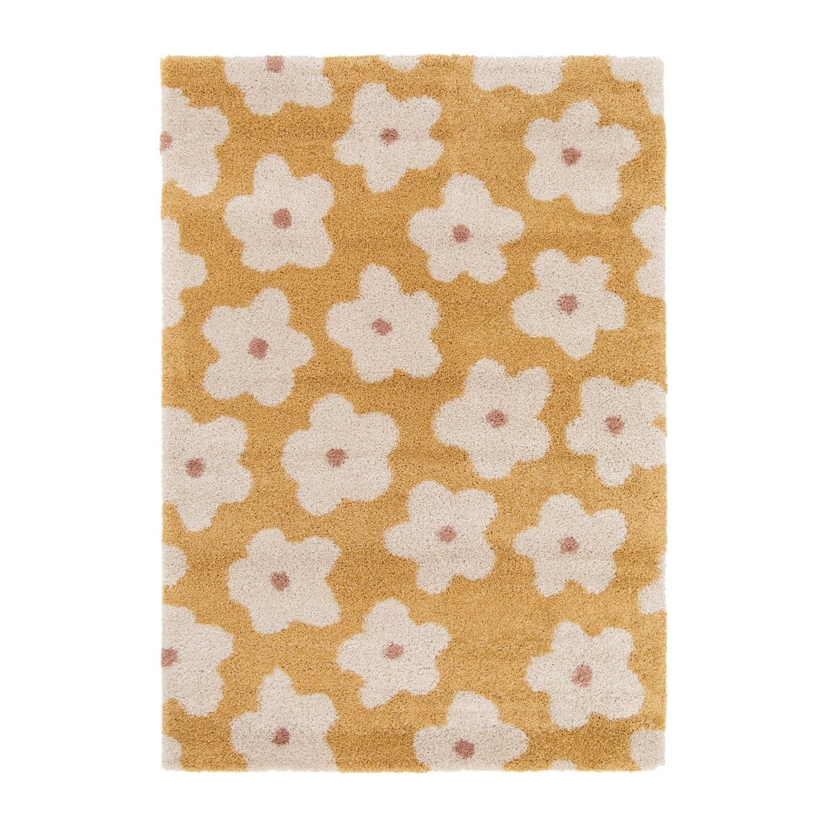 Tapis enfant épais et confortable FLEURS jaune naturel, AFK LIVING