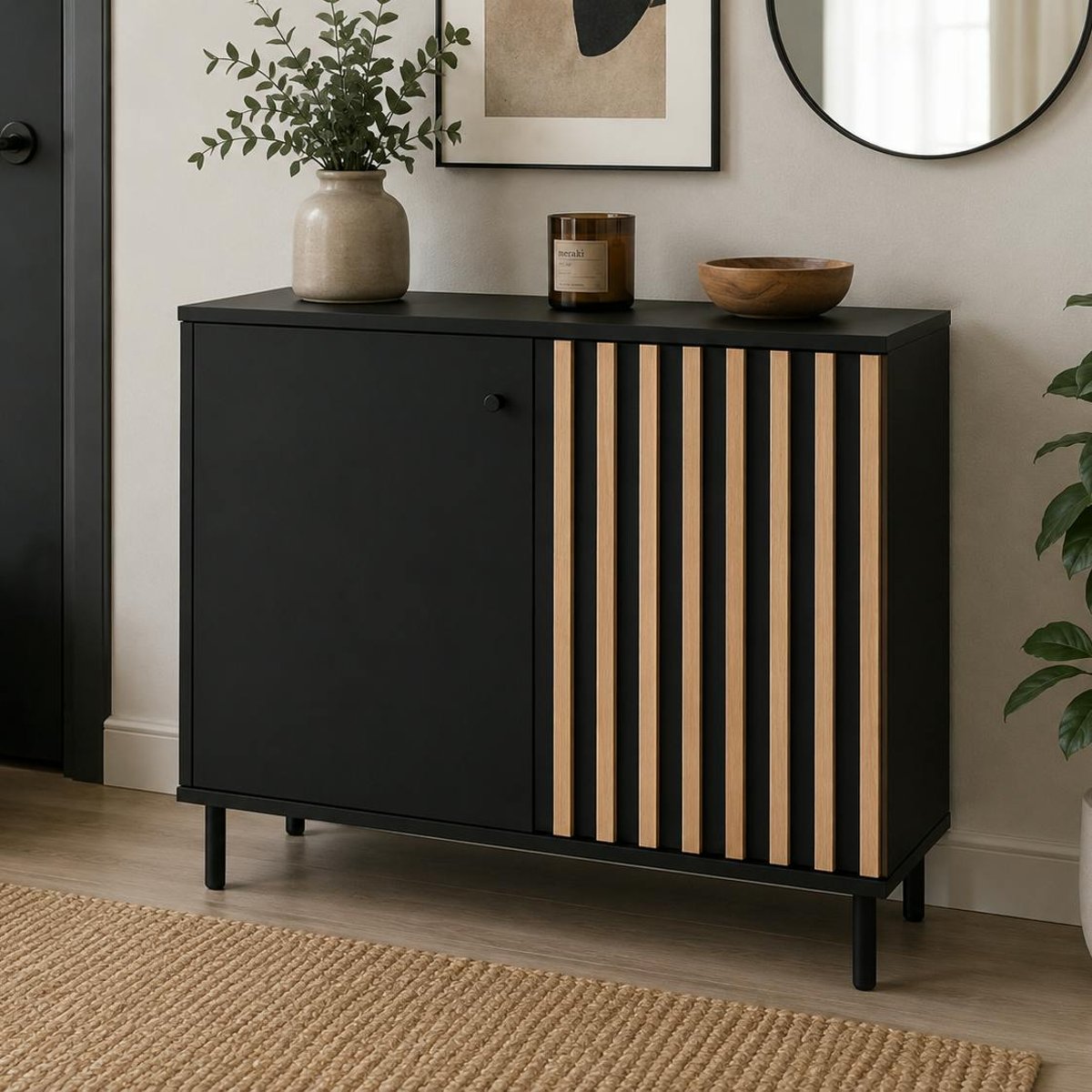 Petit buffet 2 portes design noir et décor bois NOREN noir, PIER IMPORT