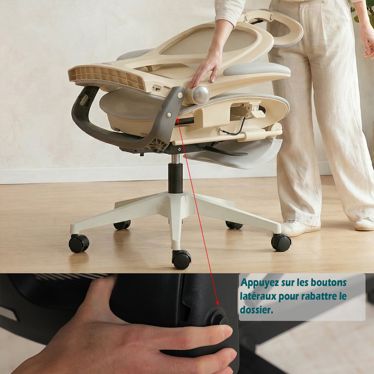 Chaise de bureau ergonomique en maille, VONGER MESH gris, MEUBLES COSY