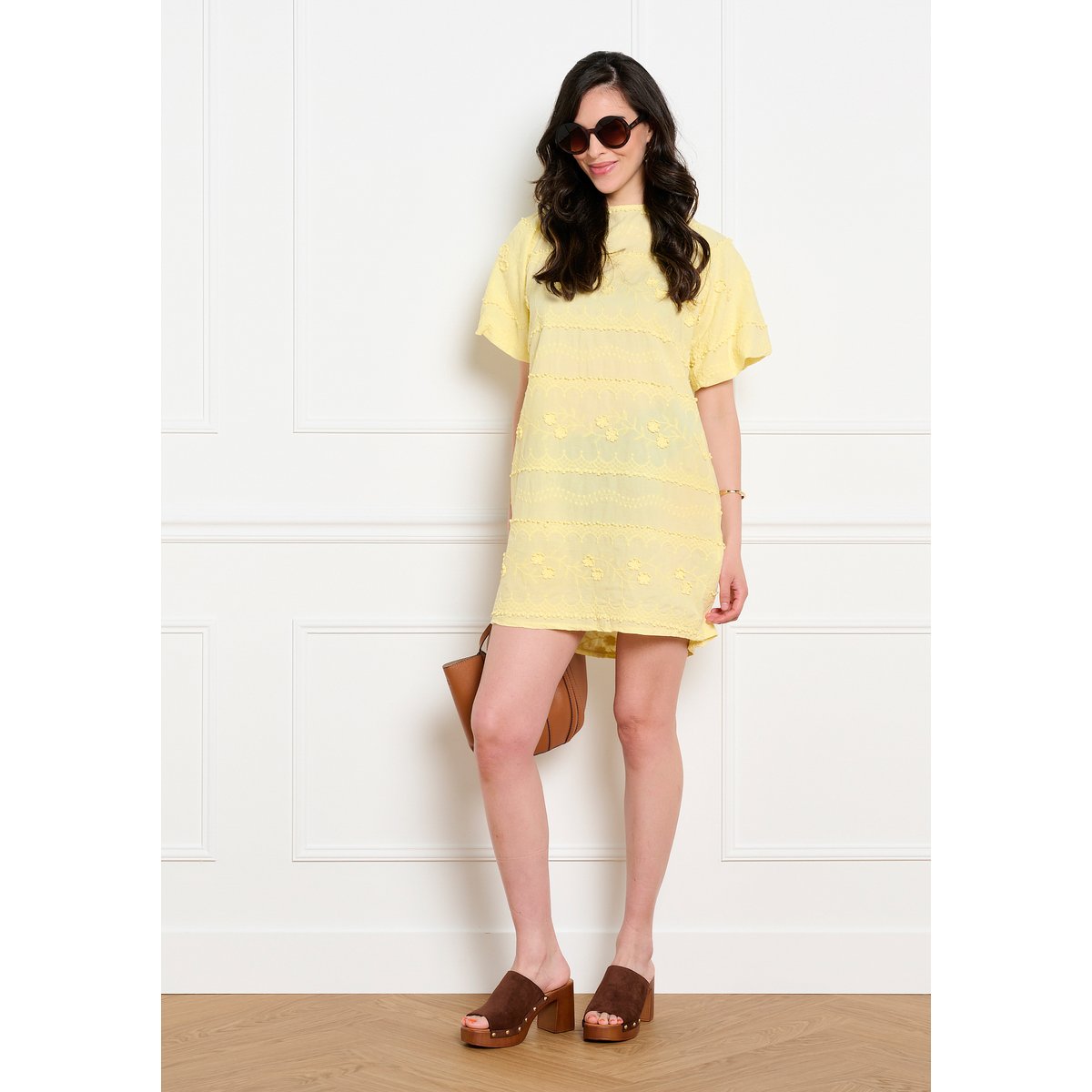 Robe texturée ample jaune pastel, LOLALIZA