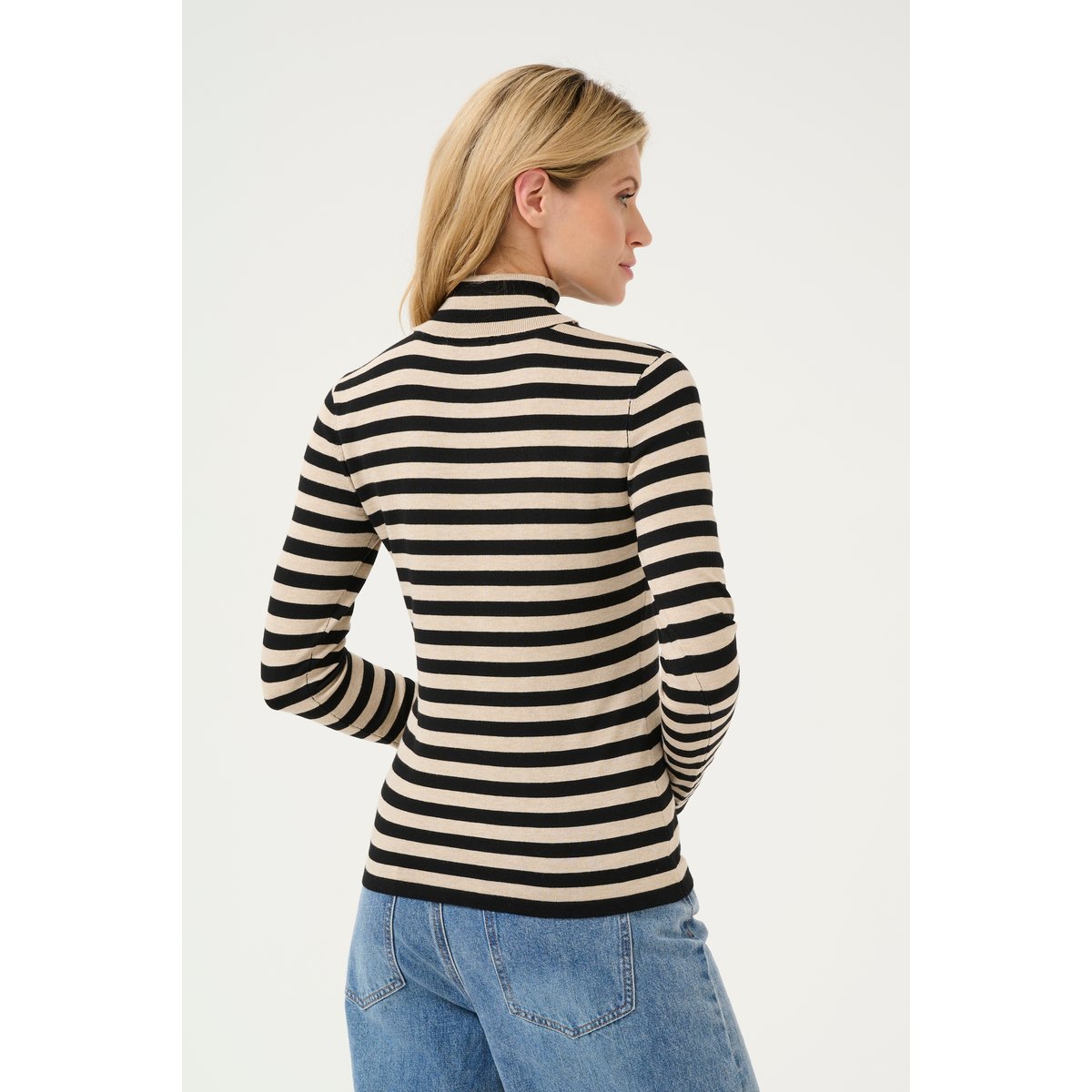 Long sleeved T-shirt beige/noir rayures feather grey mel./black stripe, KAFFE
