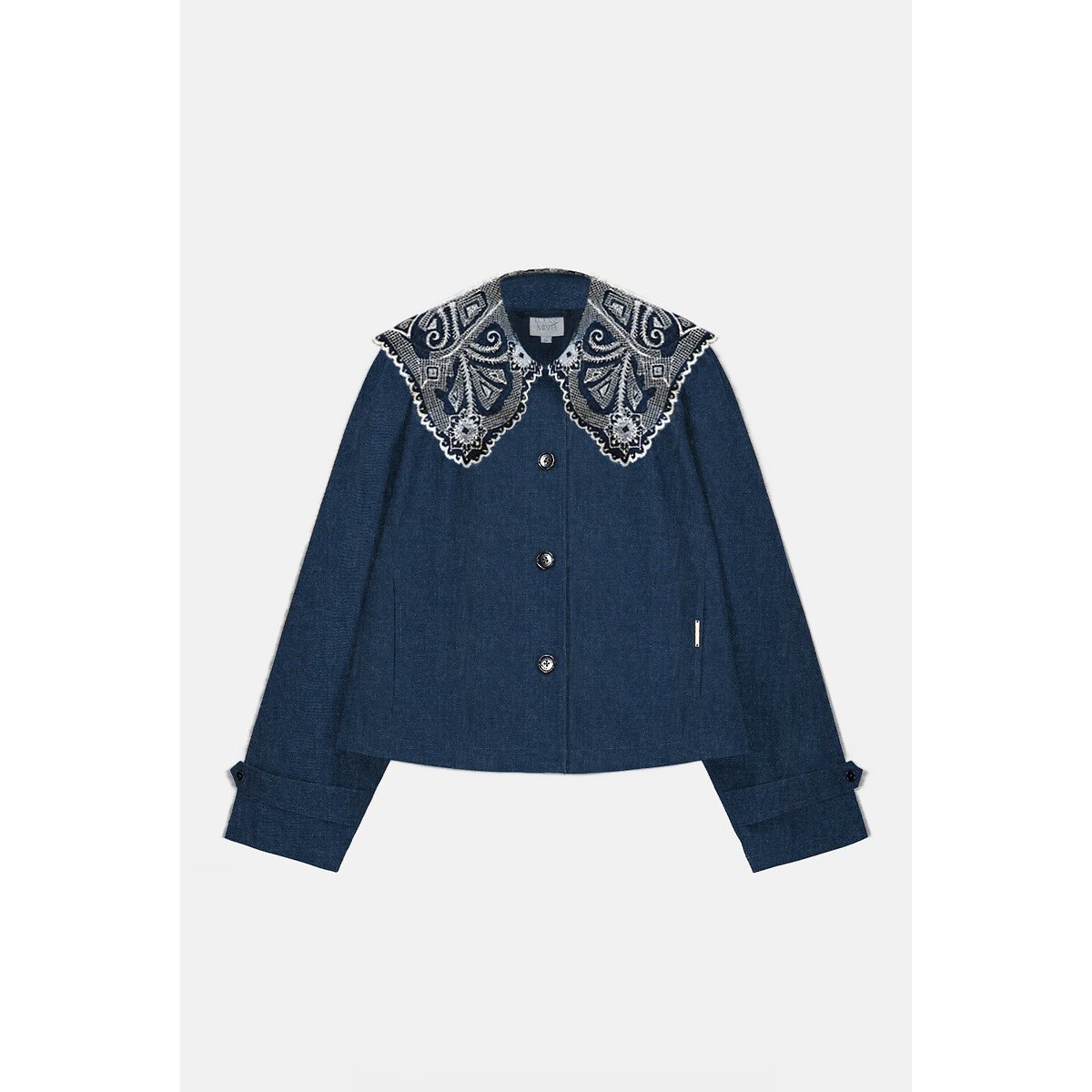 Veste en denim à col brodé amovible, TEKIANA indigo, LOUISE MISHA