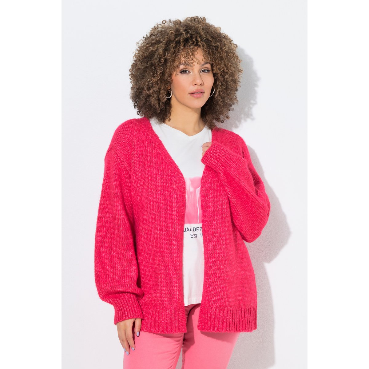 Cardigan coupe ouverte, manches longues hibiscus-rose, ULLA POPKEN